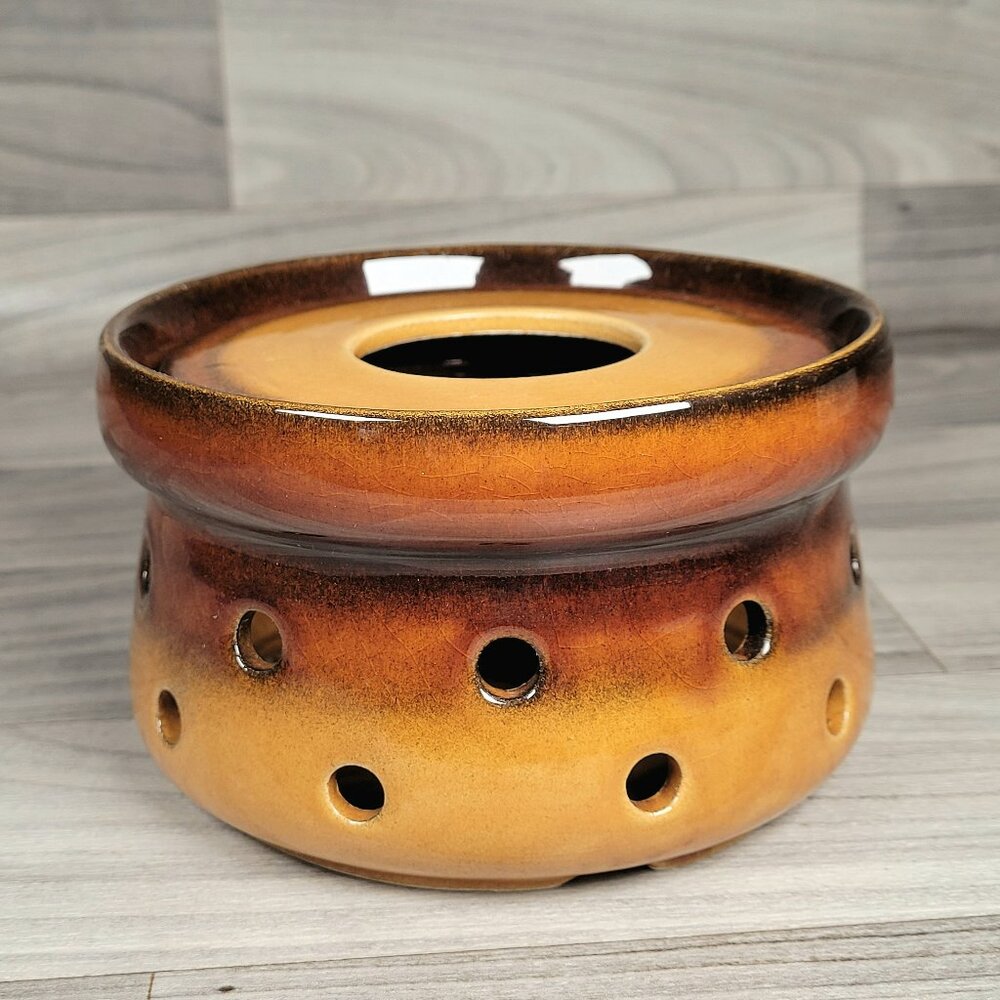 Vintage Melitta Teapot Warmer Base Germany 2 Pcs - 6" Ceramic Brown Gradient MCM